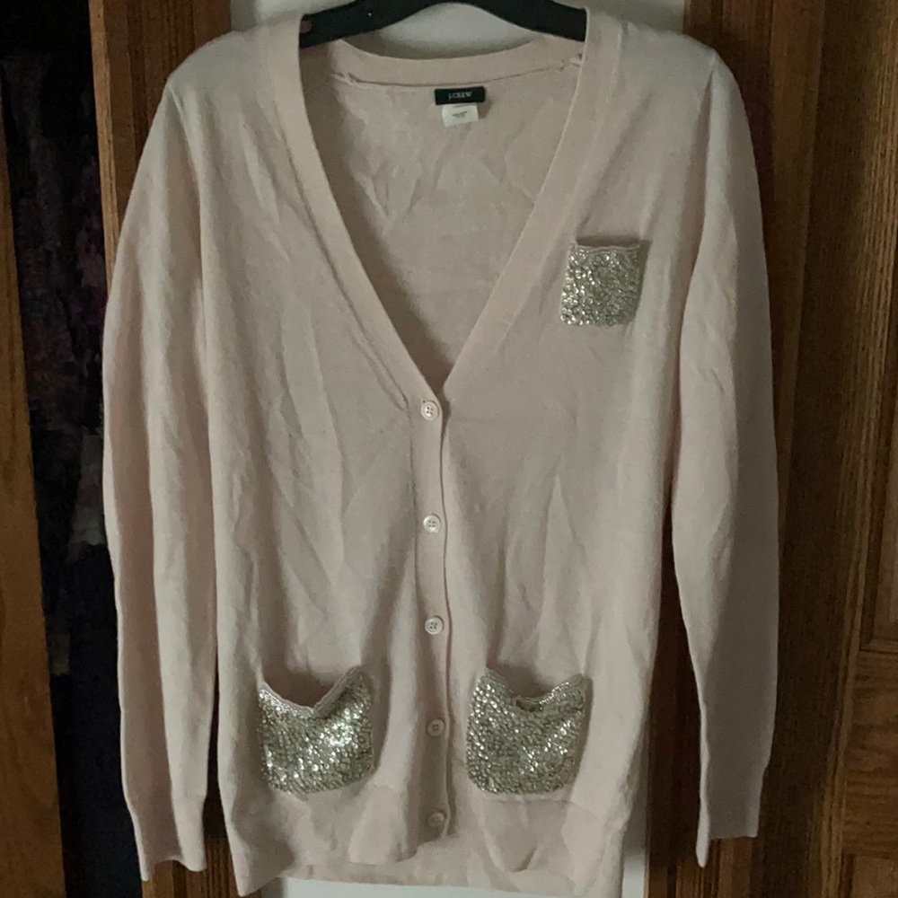 Light pink cardigan with sparkle pockets, Jcrew xs
